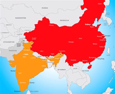 compare area of china and india